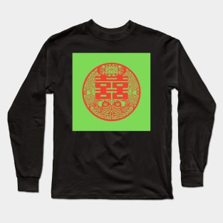 Double Happiness Vivid Lime Green with Red Symbol - Happy Hong Kong Long Sleeve T-Shirt